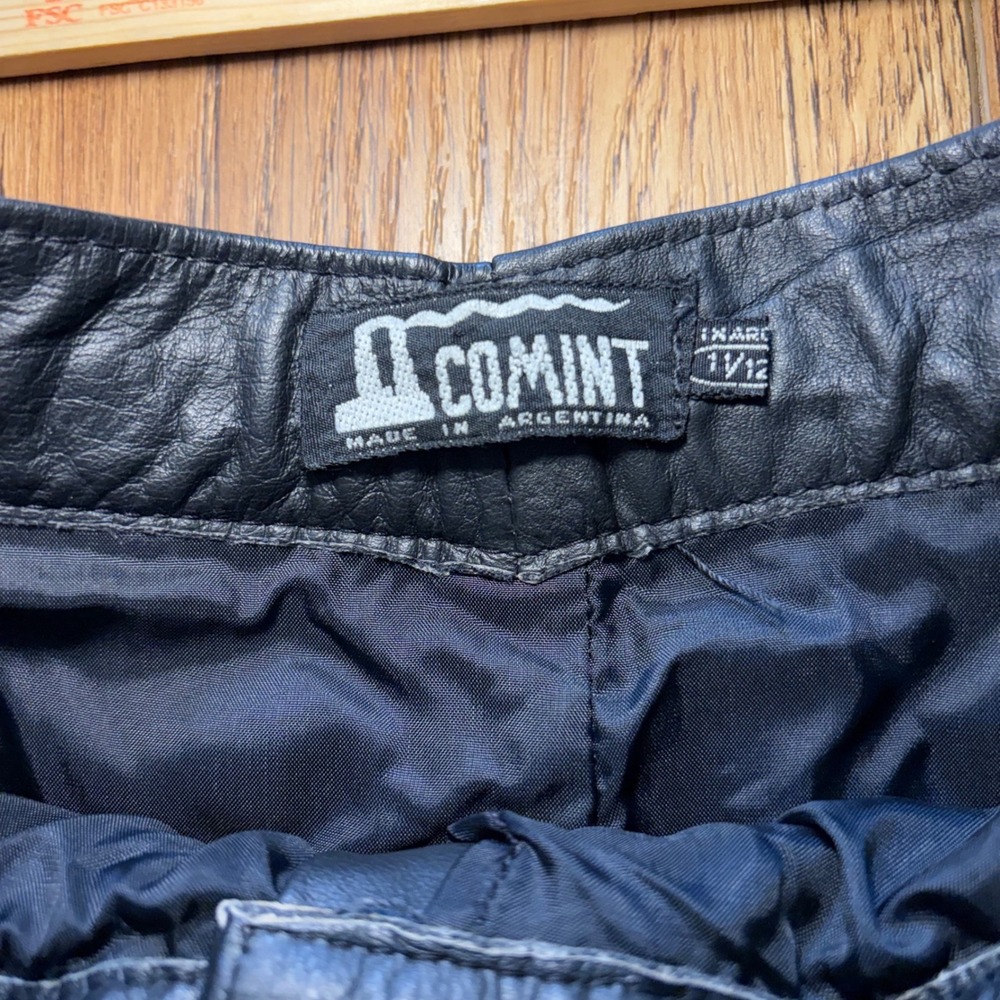 90s Comint Black Genuine Leather Pleated High Waist Pants Womens 25x27 moto boho - Picture 7 of 11